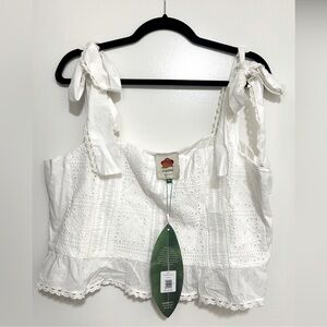 FARM Rio White Eyelet Top